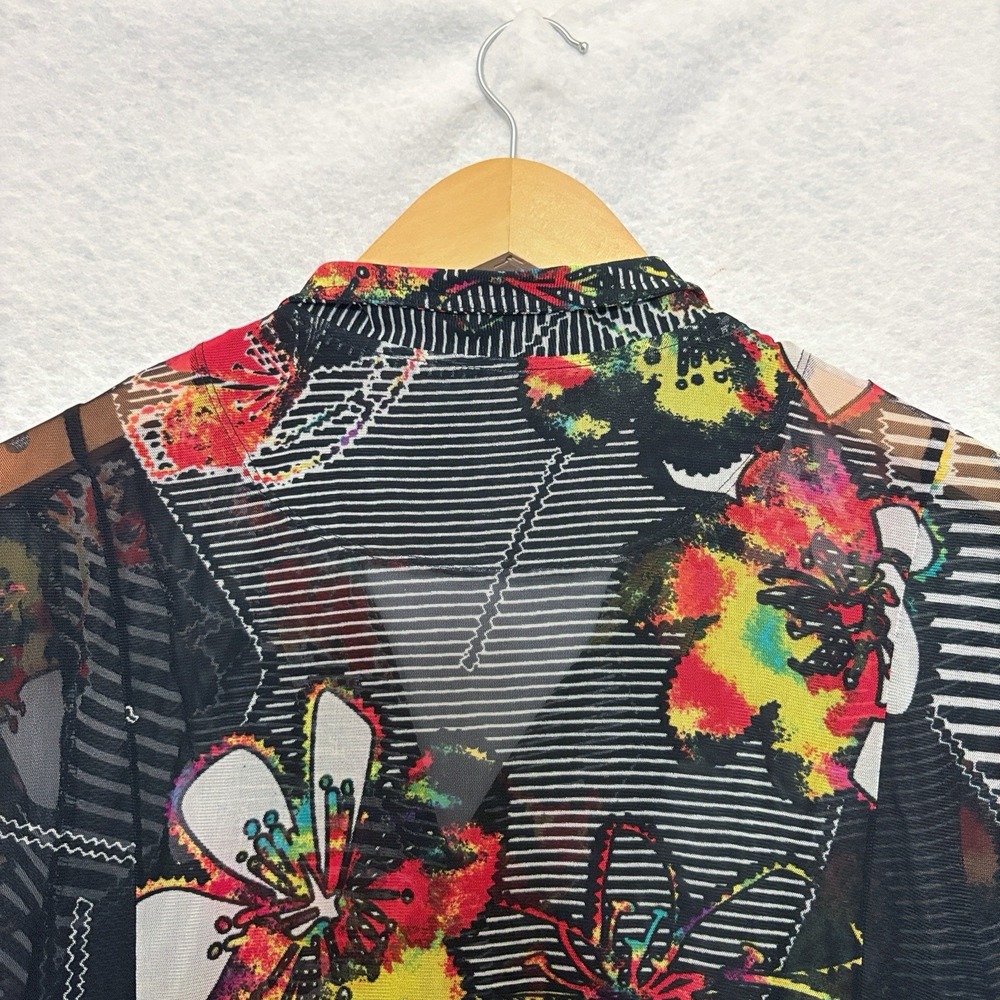 Ali Miles Black Mesh Sheer Top Sz XL Whimsigoth Indie Grunge Abstract Artsy Y2K - Picture 6 of 8